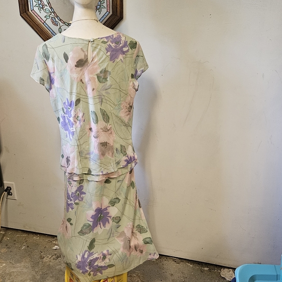 Beautiful VTG Seafoam and Lavender Floral Print Dress by J.B.S. LTD Sz 14 - Picture 4 of 9